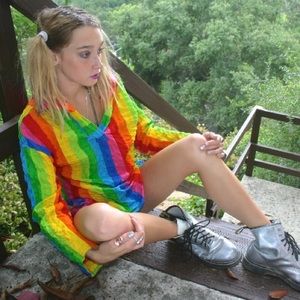 Vintage 60s long sleeve rainbow top with tie waist